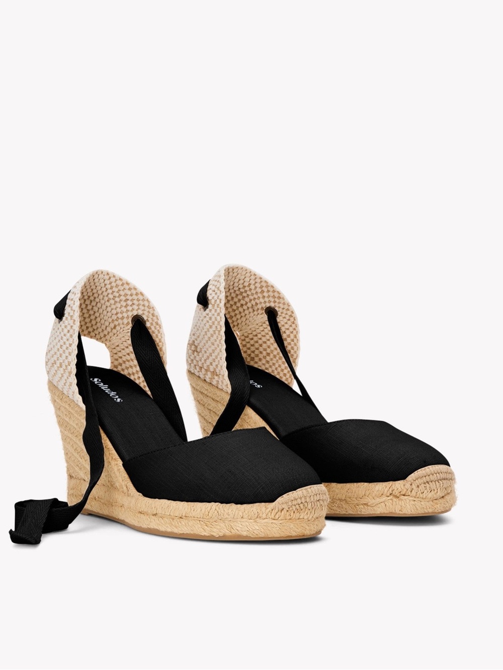 Soludos Black Espadrille Wedge Sandals with Ankle Tie size 8